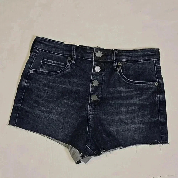 BlankNyc The Lenox High Rise Short Dark Wash Button Fly Raw Hem Sz 26 - Picture 2 of 14